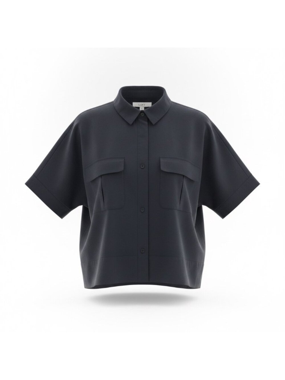 Loft Womens Black Button-Up Shirt With Chest Pockets & Collared Design Sz L